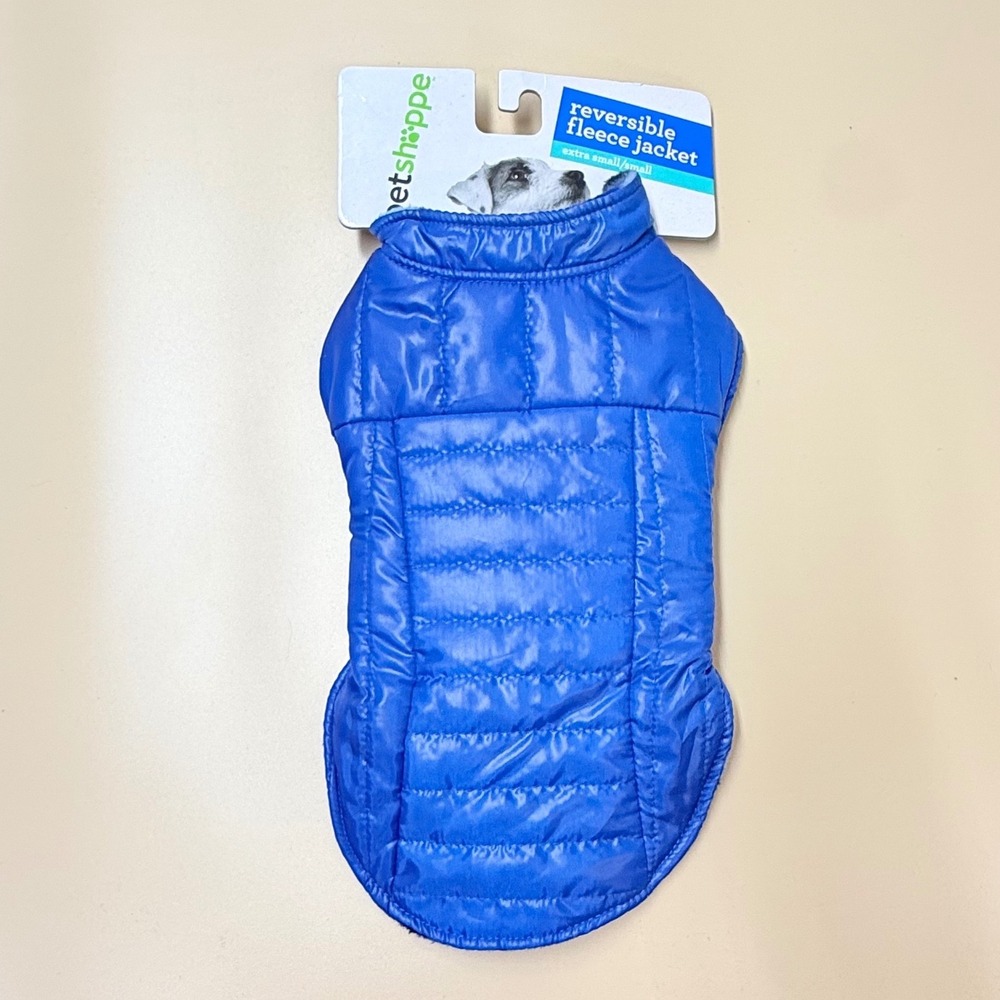 Pet Shoppe Reversible Fleece Jacket Extra Small Blue Quilted Camo Dog Vest NWT